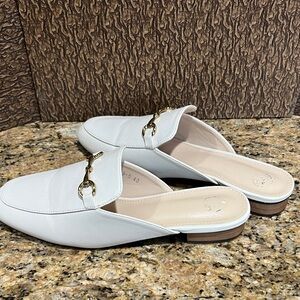 Chic White Leather Mules with Gold Accent